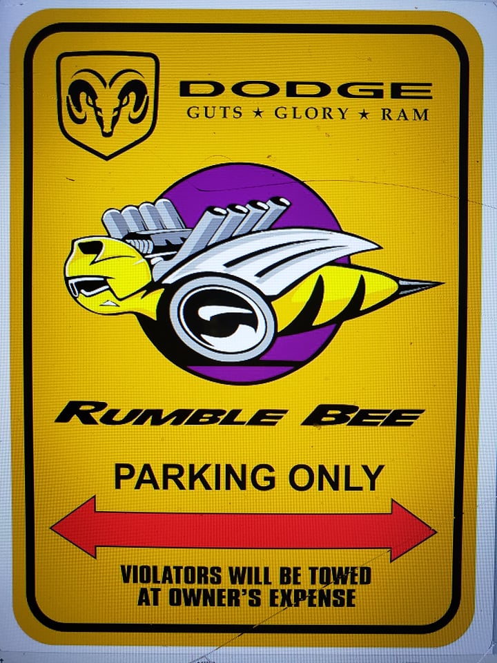 "Rumble Bee Parking Only" Yellow Garage Sign - Click Image to Close